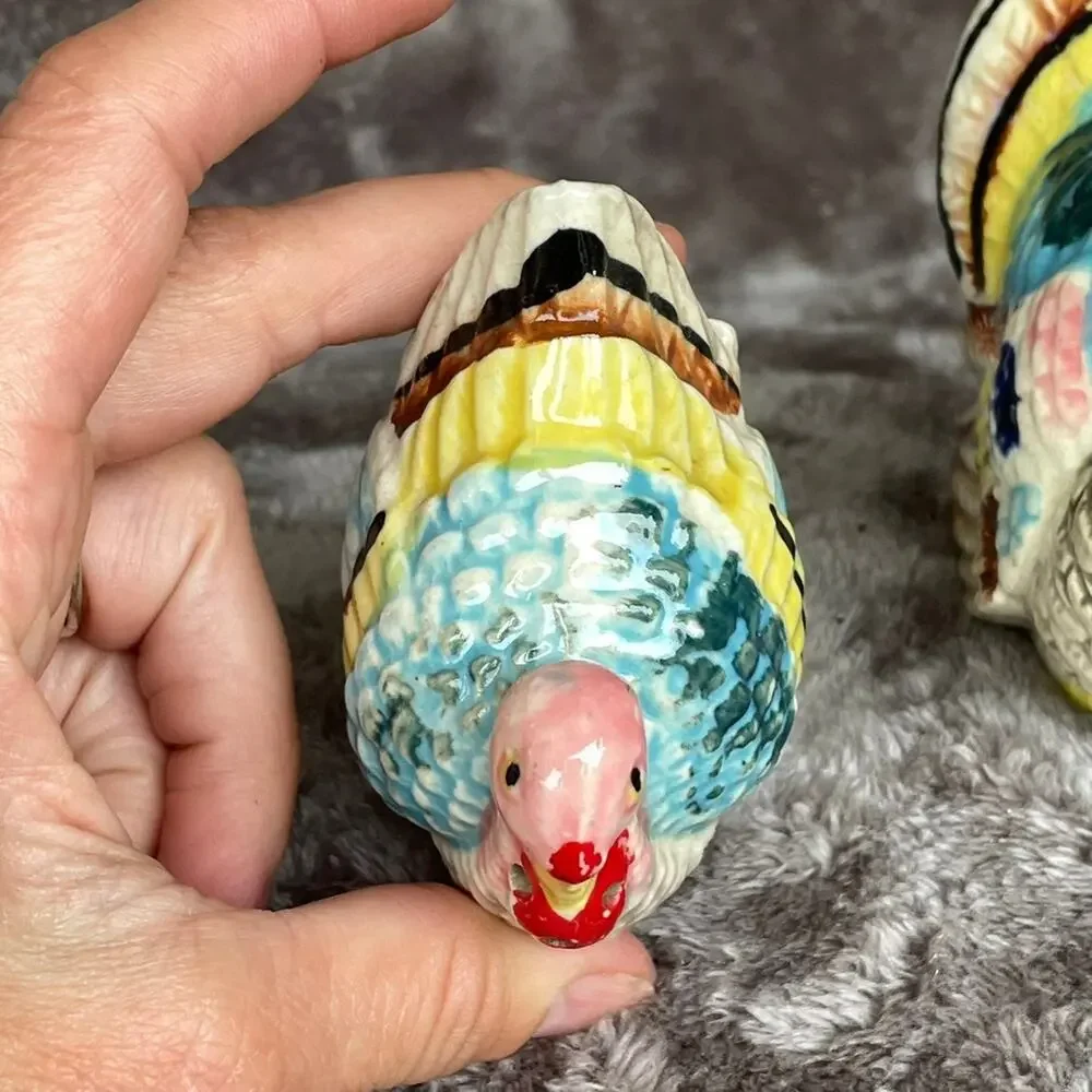 Vintage Turkey Salt & Pepper Shakers Thanksgiving Hand Painted Japan Chase READ